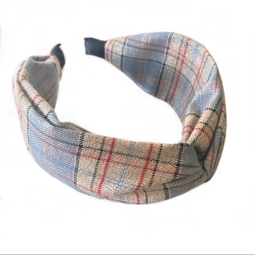 🌳Plaid Headband in Light Blue, Tan and Red🌳